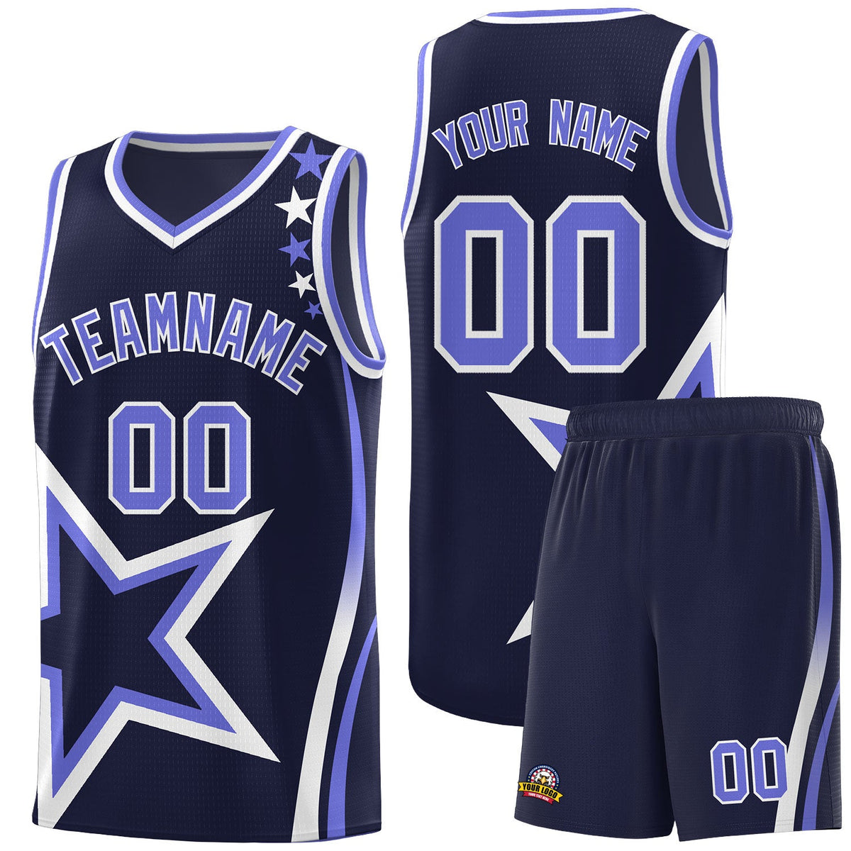 Custom Navy Shoulder Stars Graffiti Pattern Sets Basketball Jersey