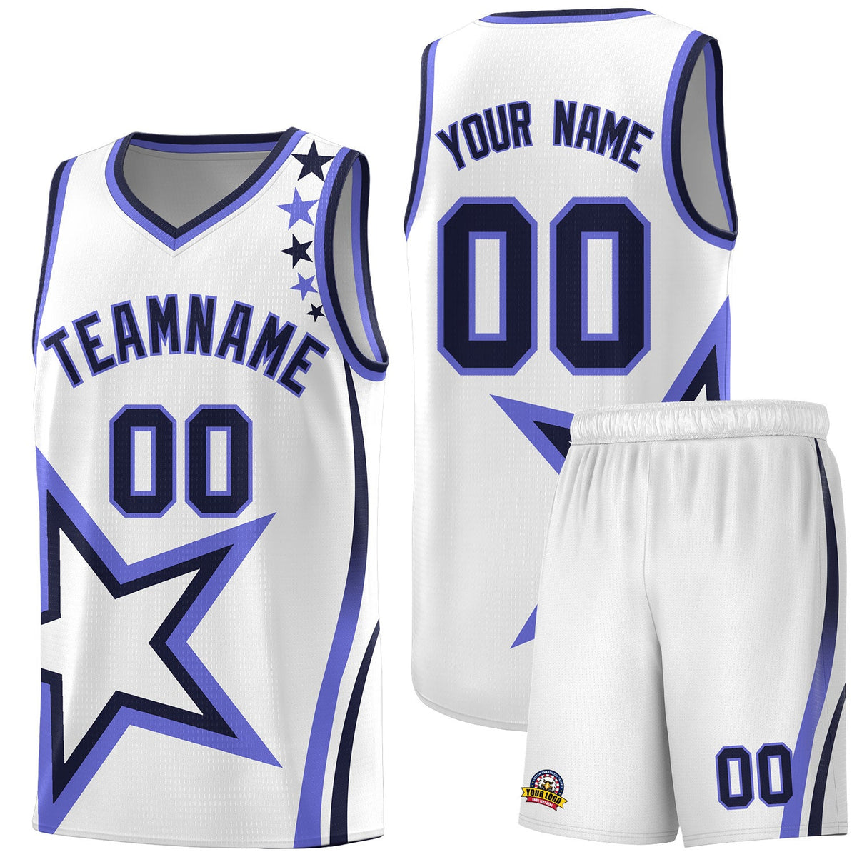 Custom White Shoulder Stars Graffiti Pattern Sets Basketball Jersey