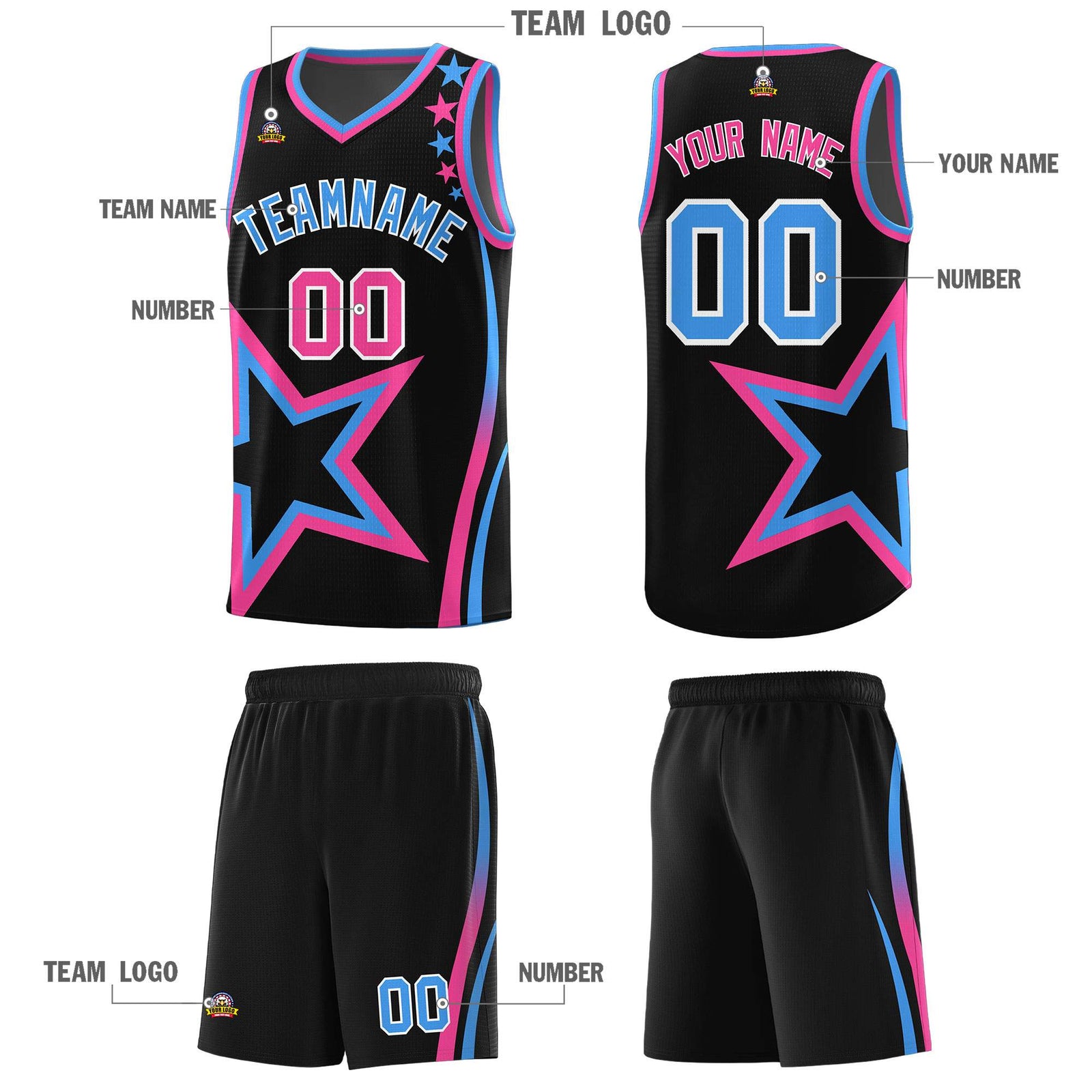 Custom Black Shoulder Stars Graffiti Pattern Sets Basketball Jersey