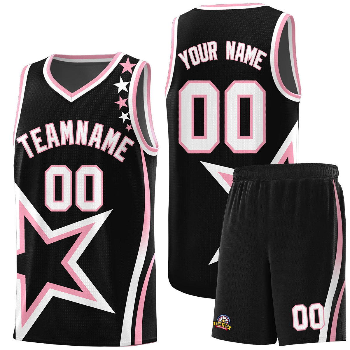 Custom Black Shoulder Stars Graffiti Pattern Sets Basketball Jersey