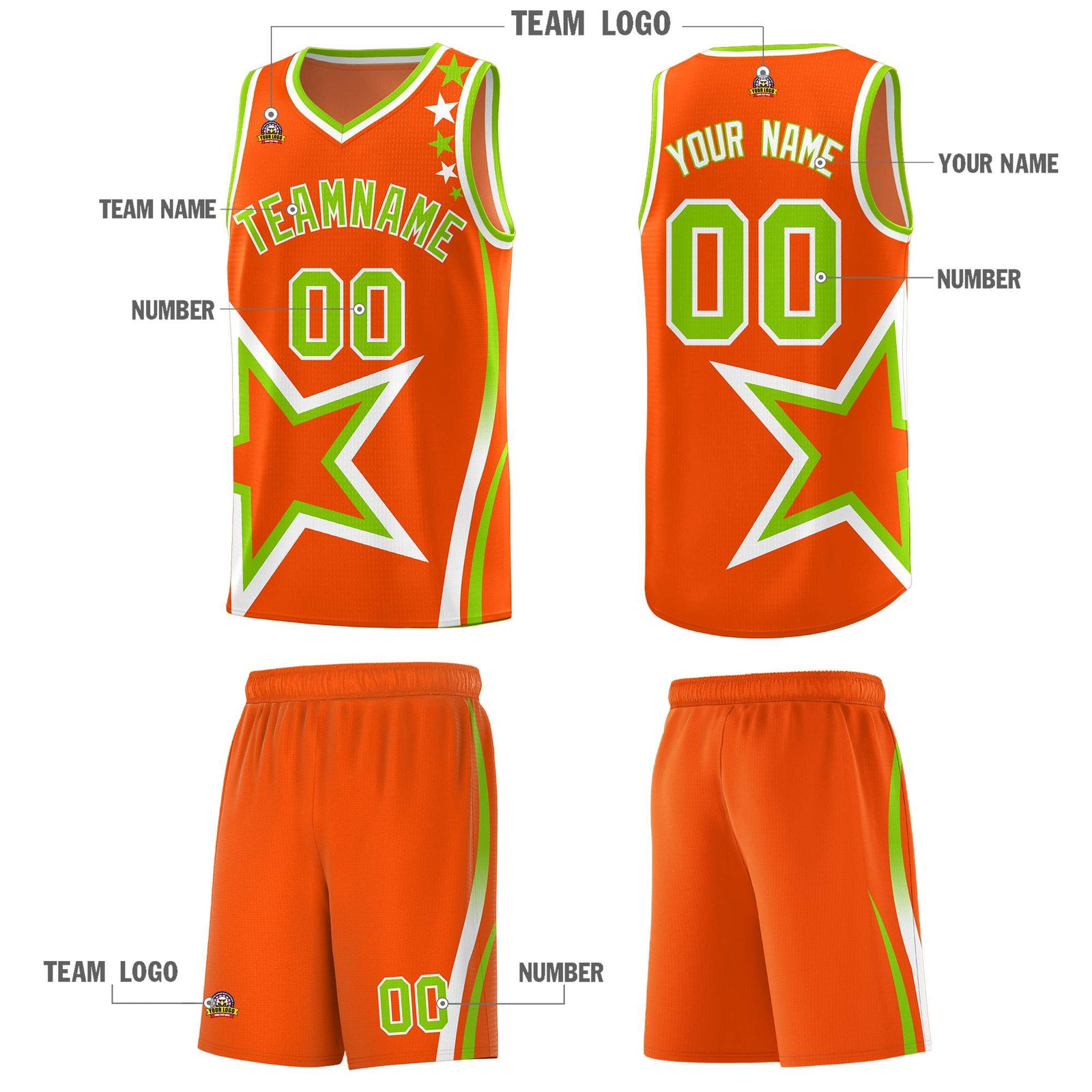 Custom Orange Shoulder Stars Graffiti Pattern Sets Basketball Jersey