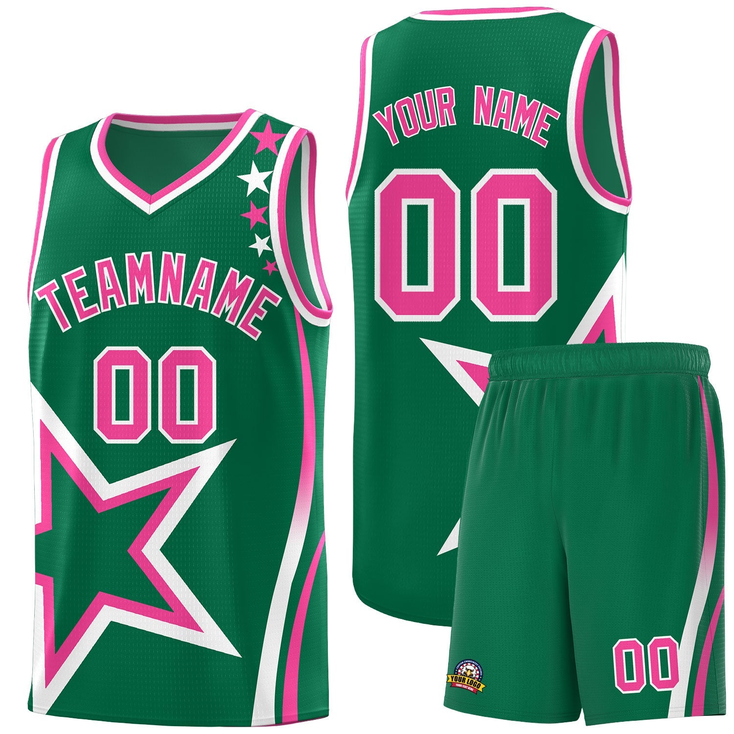 Custom Kelly Green Shoulder Stars Graffiti Pattern Sets Basketball Jersey