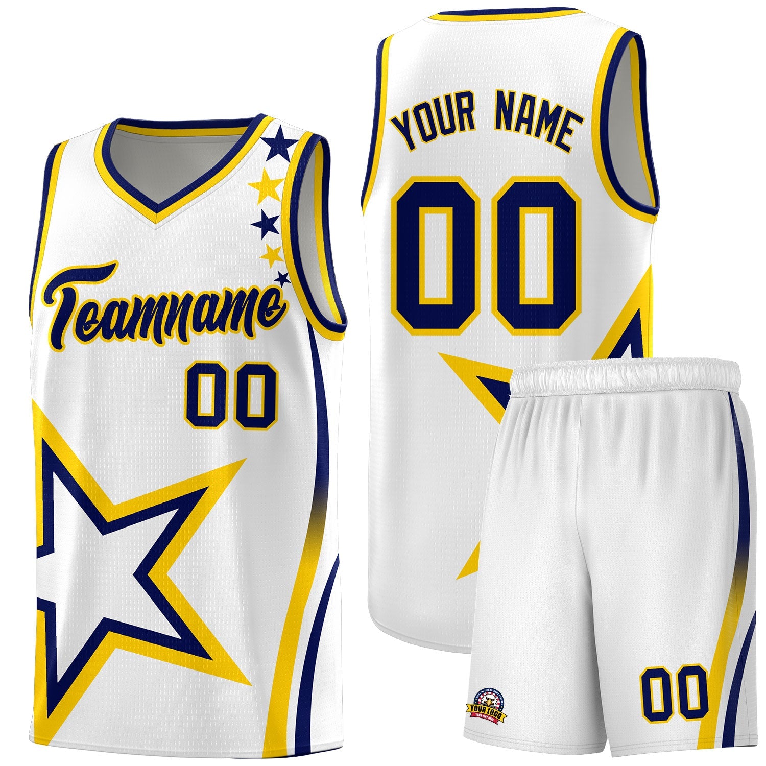 Custom White Shoulder Stars Graffiti Pattern Sets Basketball Jersey