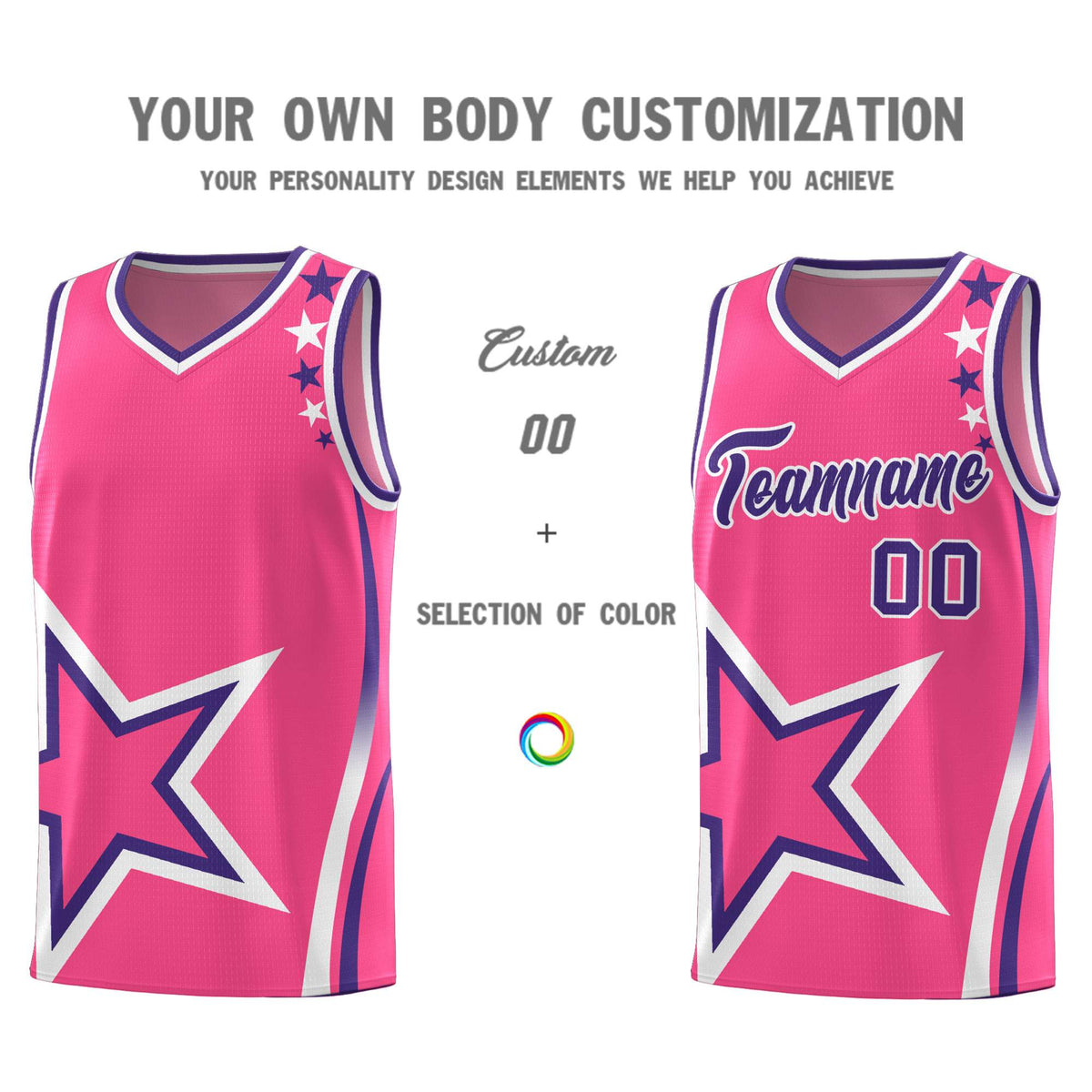 Custom Pink Shoulder Stars Graffiti Pattern Sets Basketball Jersey
