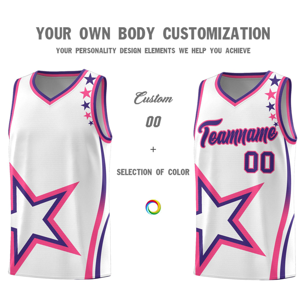 Custom White Shoulder Stars Graffiti Pattern Sets Basketball Jersey