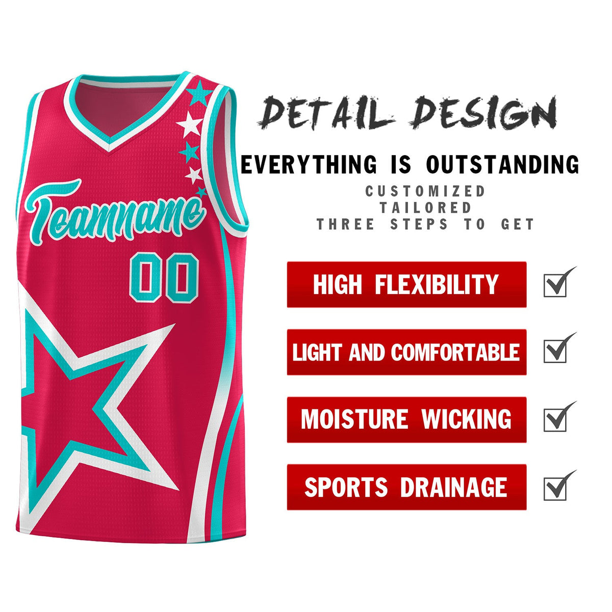 Custom Red Shoulder Stars Graffiti Pattern Sets Basketball Jersey