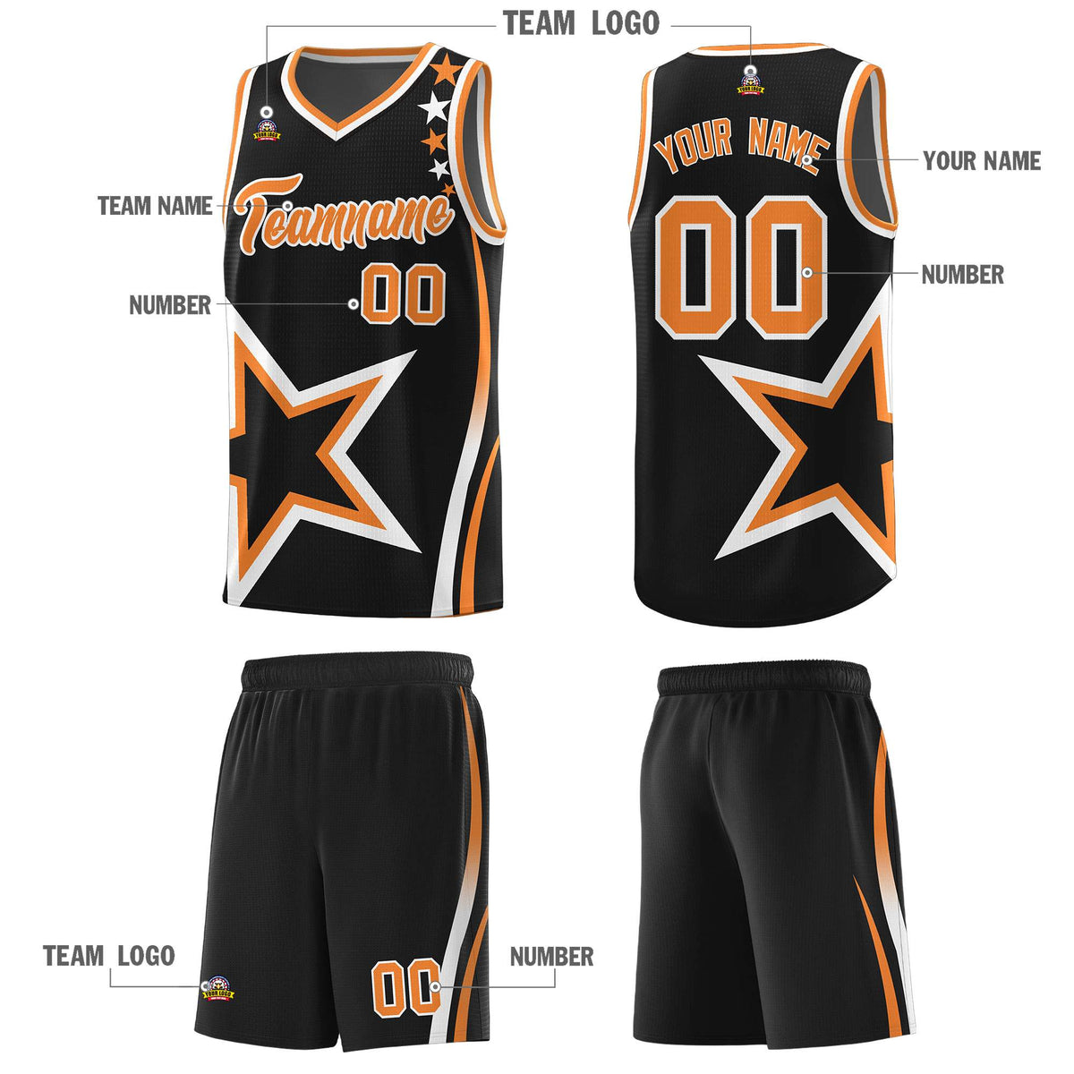 Custom Black Shoulder Stars Graffiti Pattern Sets Basketball Jersey