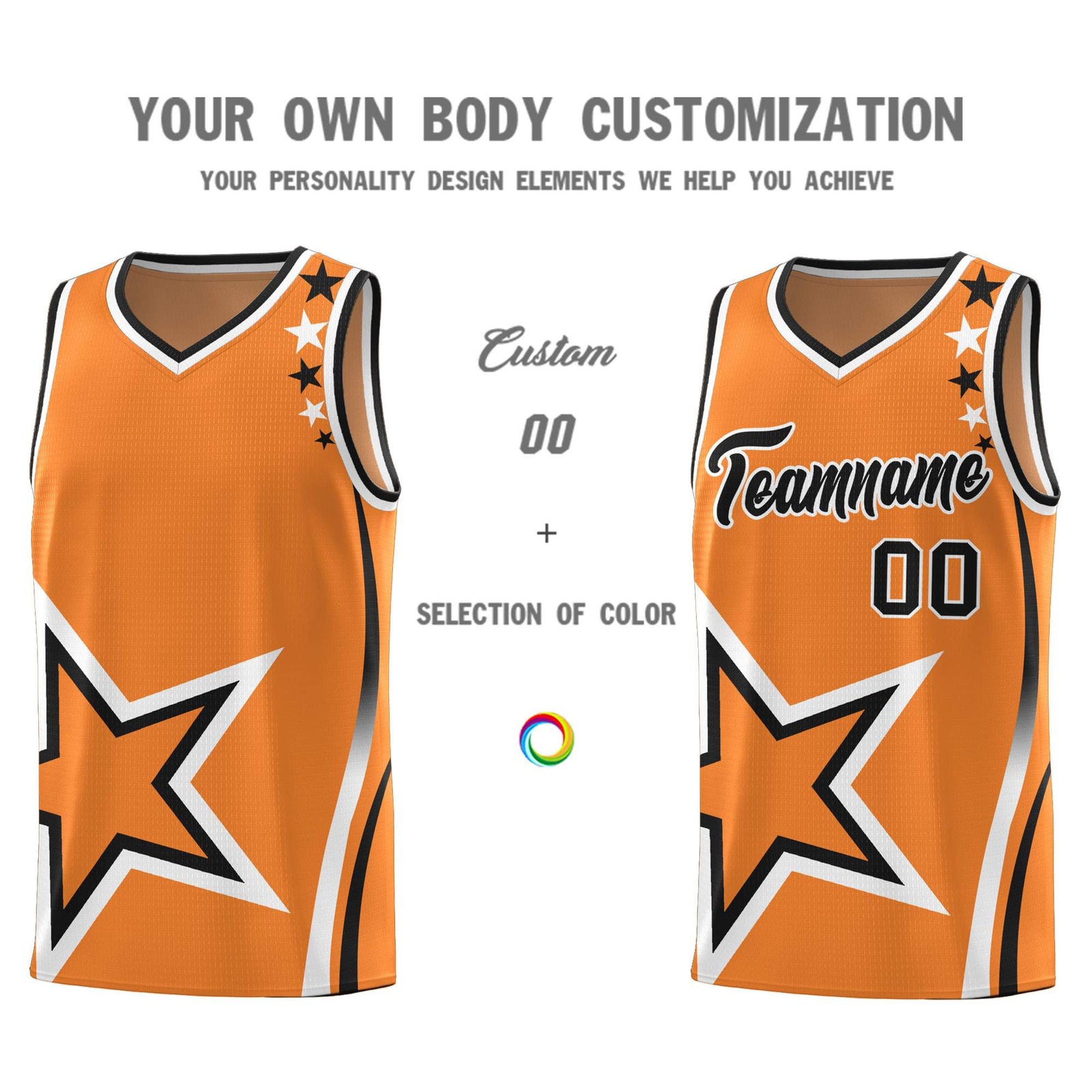 Custom Gold Orange Shoulder Stars Graffiti Pattern Sets Basketball Jersey