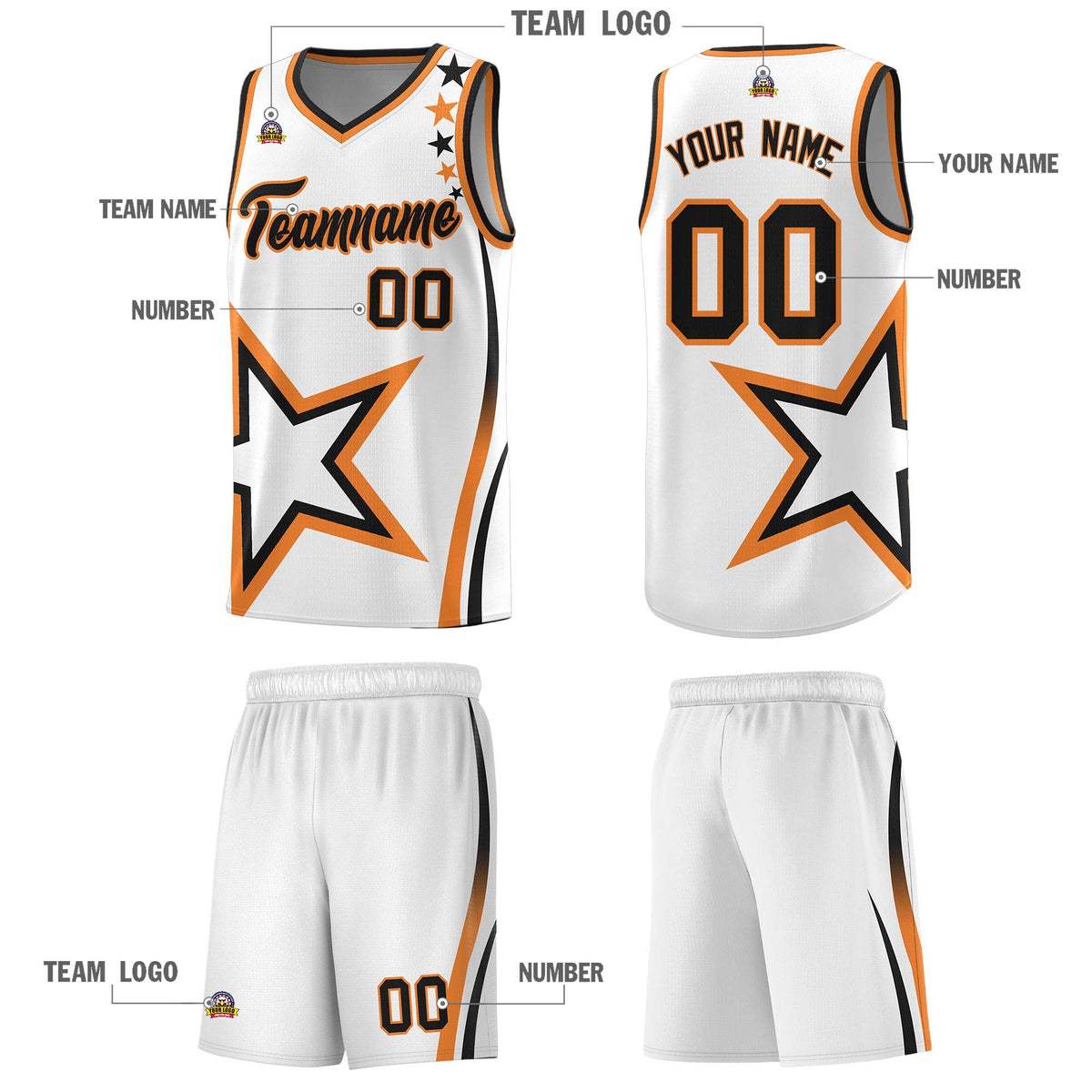 Custom White Shoulder Stars Graffiti Pattern Sets Basketball Jersey