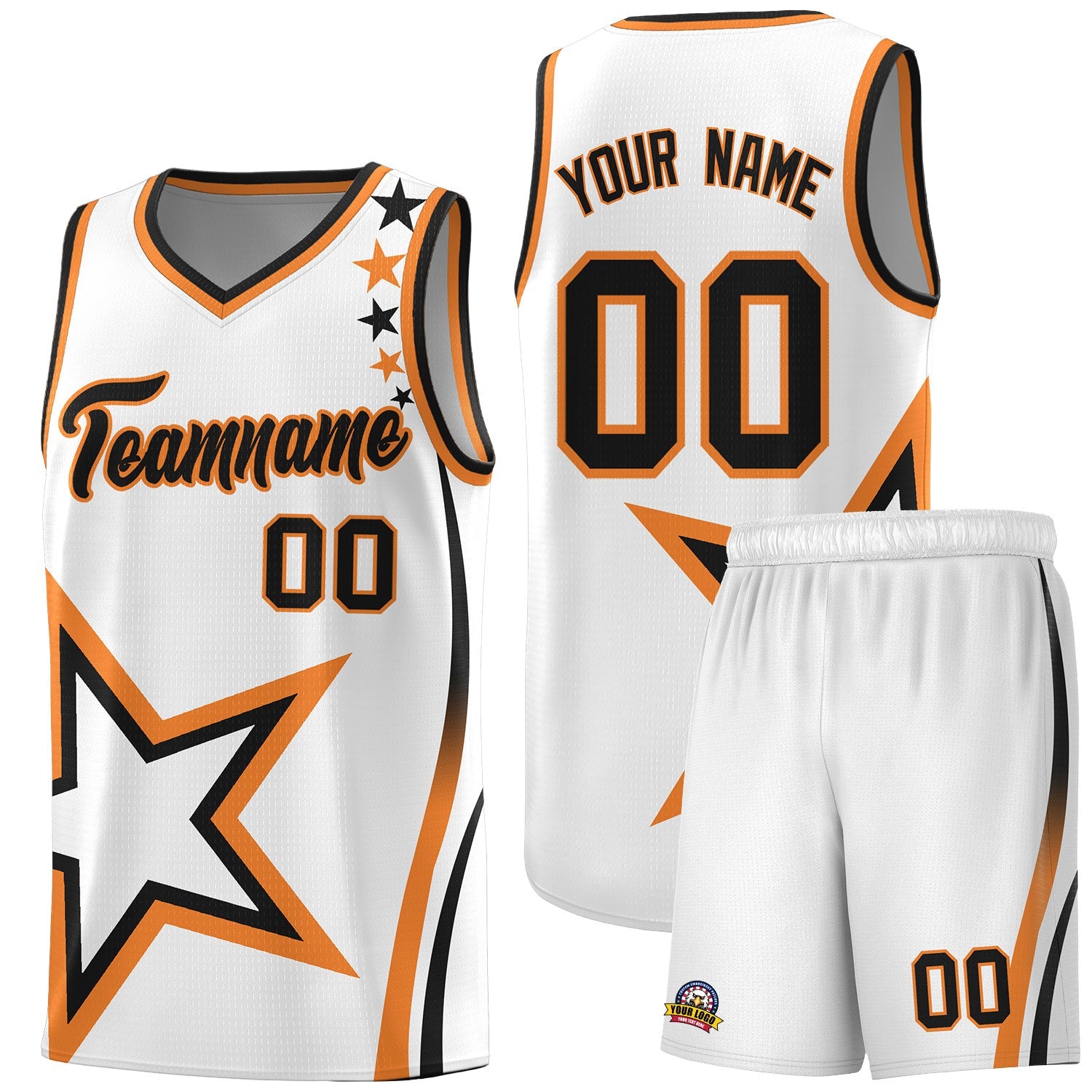 Custom White Shoulder Stars Graffiti Pattern Sets Basketball Jersey