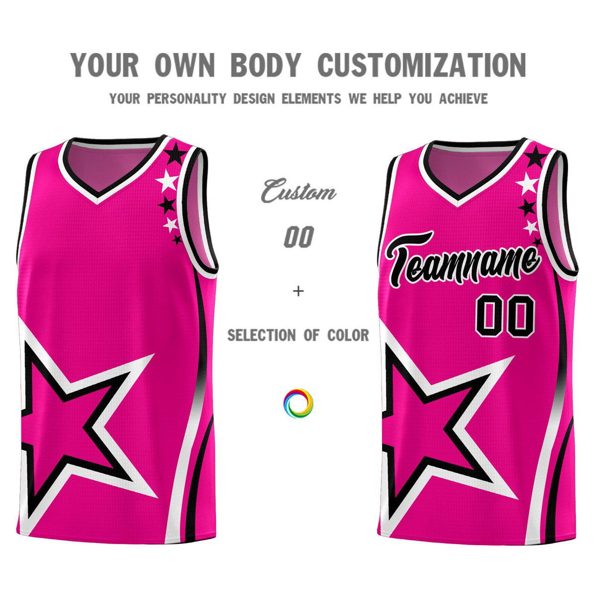 Custom Pink Shoulder Stars Graffiti Pattern Sets Basketball Jersey