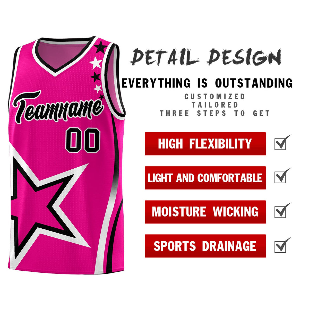 Custom Pink Shoulder Stars Graffiti Pattern Sets Basketball Jersey