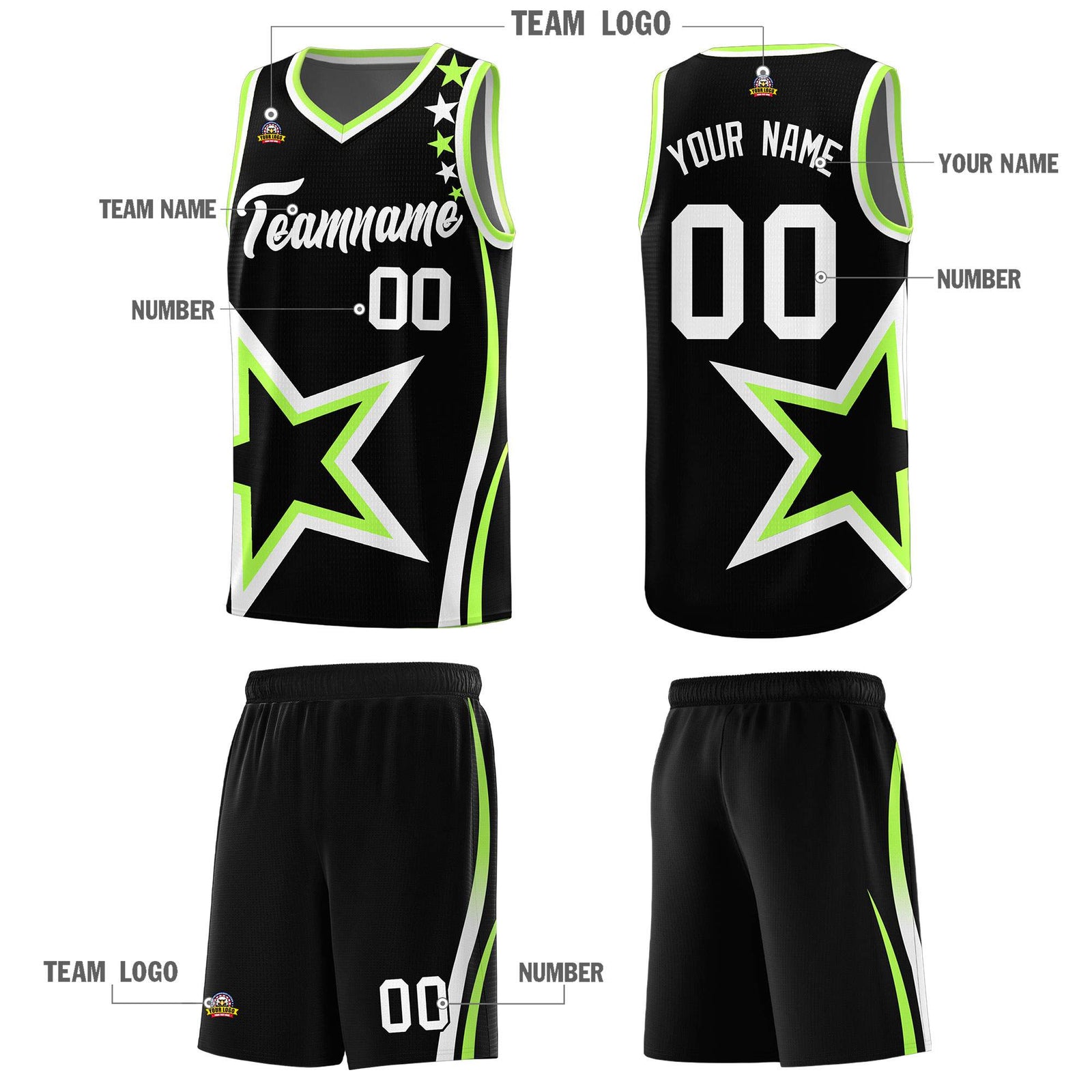 Custom Black Shoulder Stars Graffiti Pattern Sets Basketball Jersey