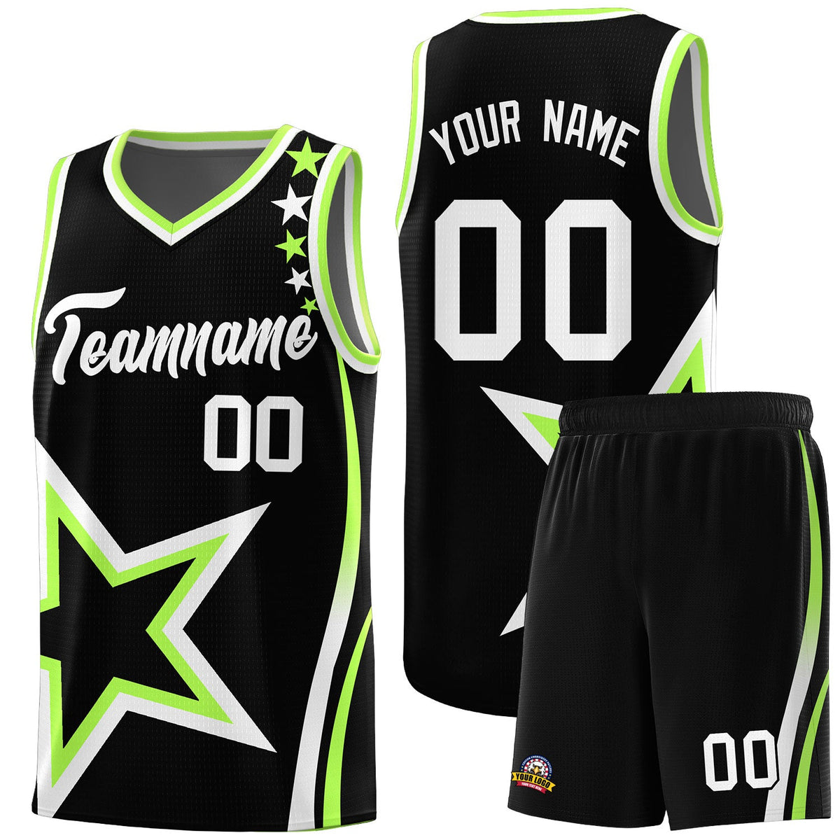 Custom Black Shoulder Stars Graffiti Pattern Sets Basketball Jersey