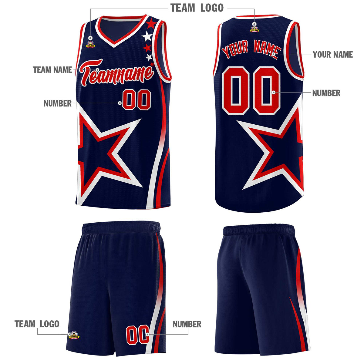 Custom Navy Shoulder Stars Graffiti Pattern Sets Basketball Jersey