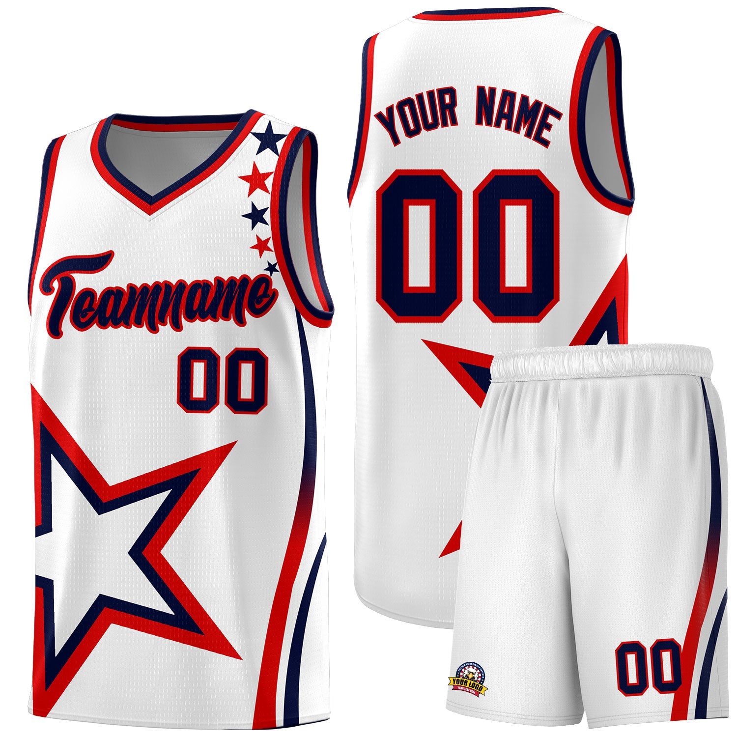 Custom White Shoulder Stars Graffiti Pattern Sets Basketball Jersey
