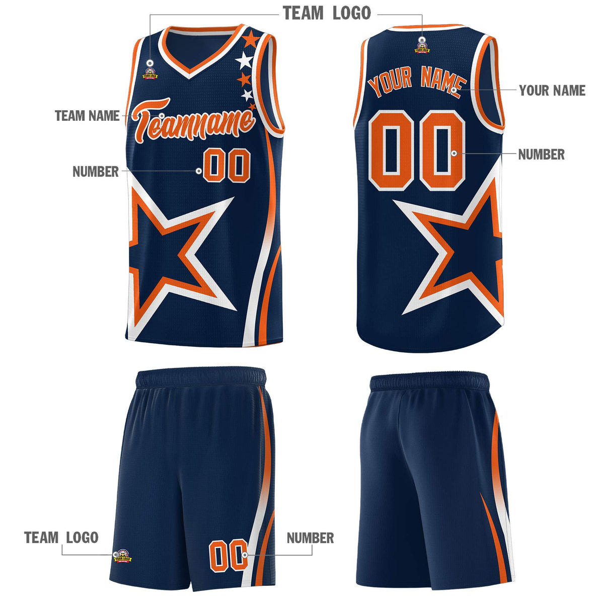 Custom Navy Shoulder Stars Graffiti Pattern Sets Basketball Jersey