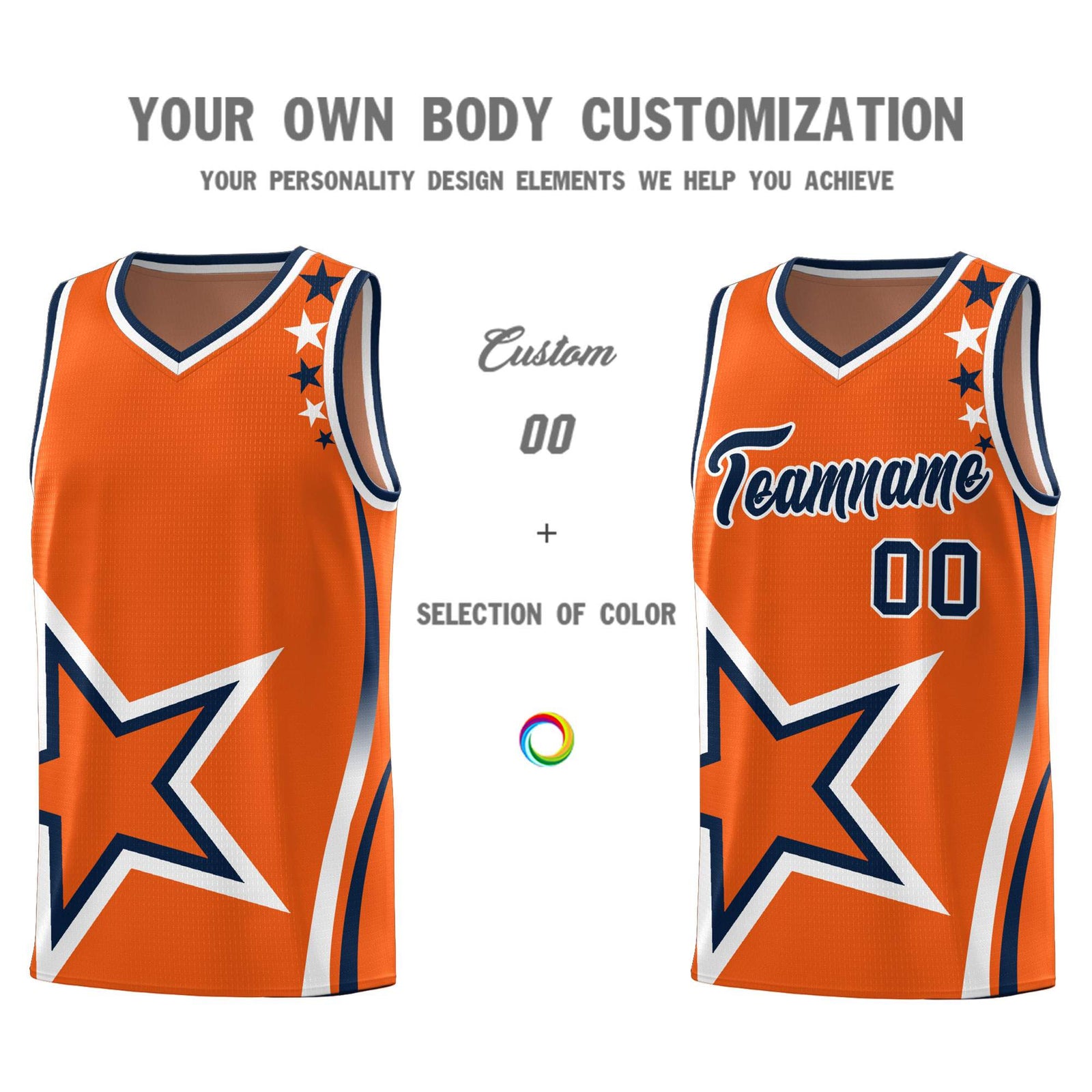 Custom Gold Orange Shoulder Stars Graffiti Pattern Sets Basketball Jersey