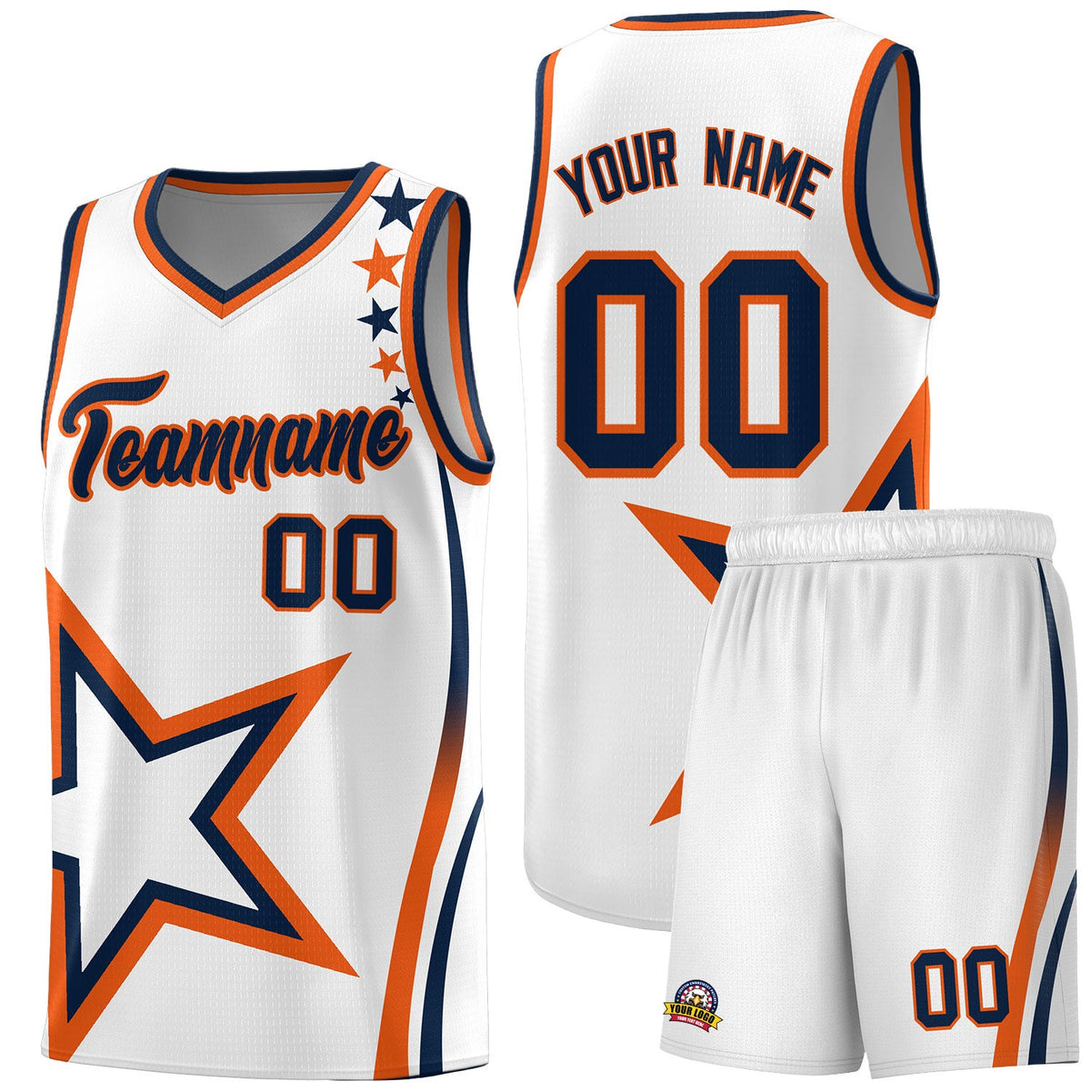 Custom White Shoulder Stars Graffiti Pattern Sets Basketball Jersey