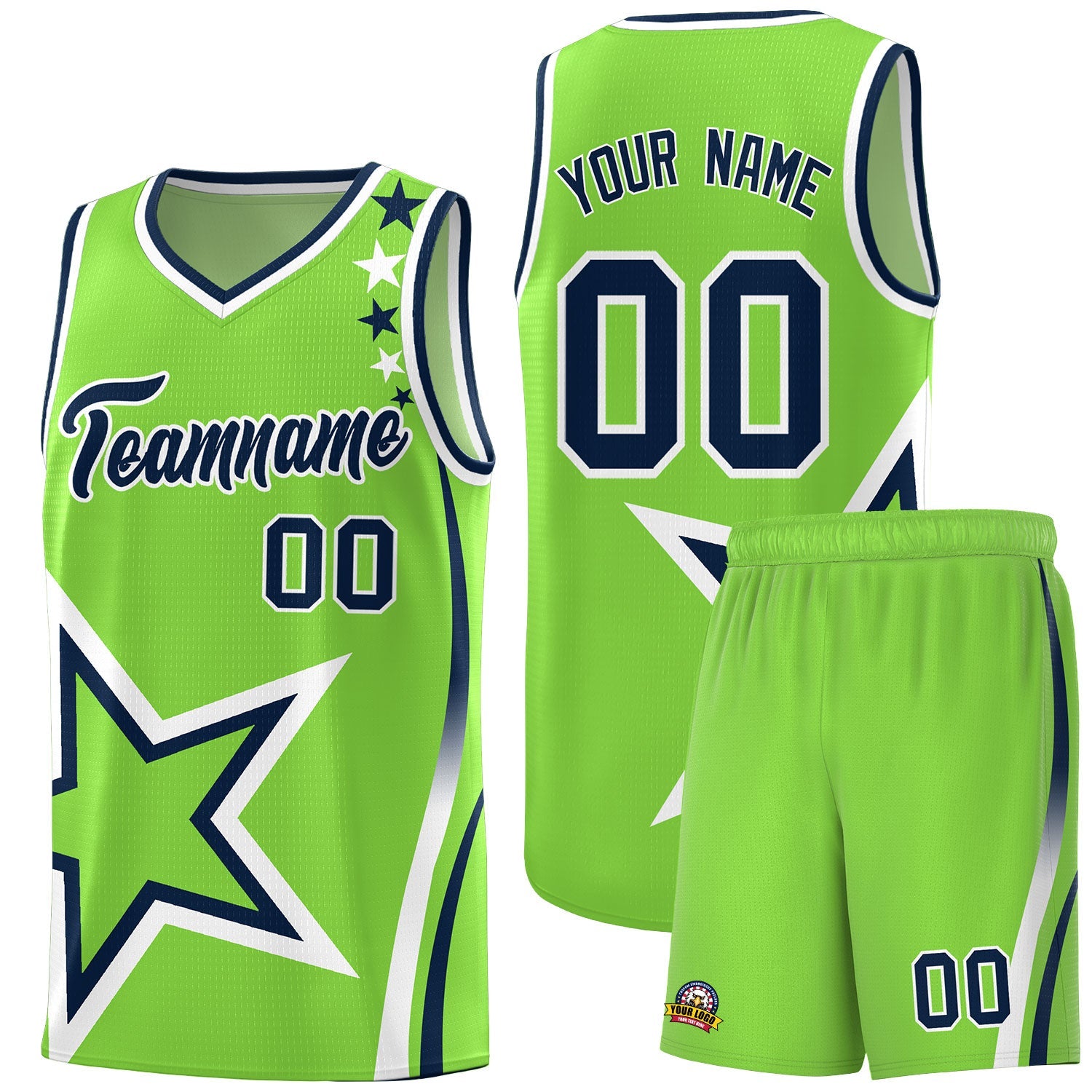 Custom Neon Green Shoulder Stars Graffiti Pattern Sets Basketball Jersey