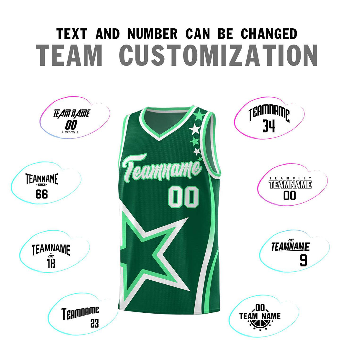 Custom Green Shoulder Stars Graffiti Pattern Sets Basketball Jersey