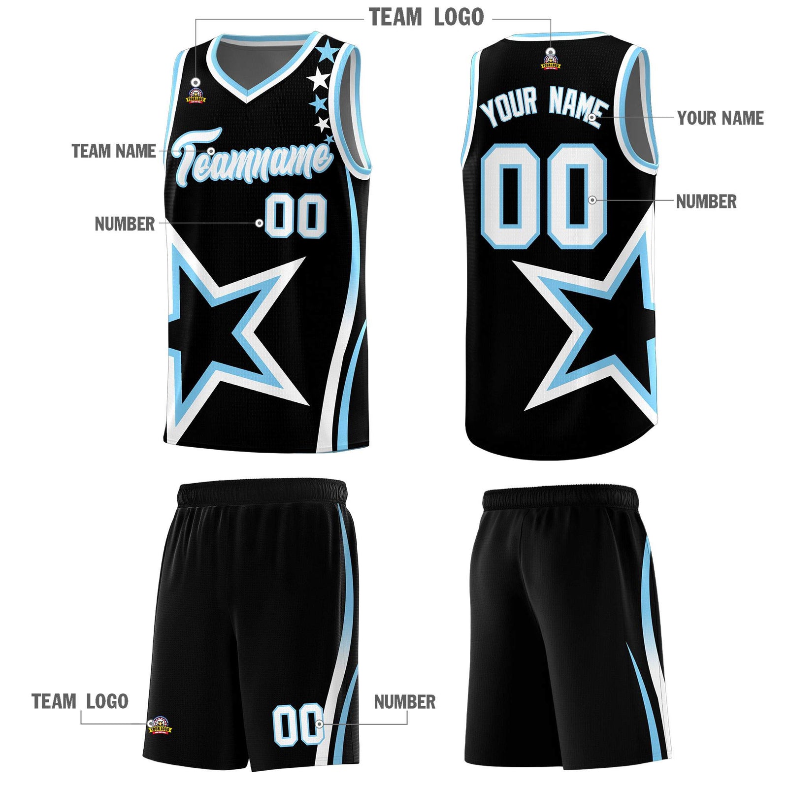Custom Black Shoulder Stars Graffiti Pattern Sets Basketball Jersey