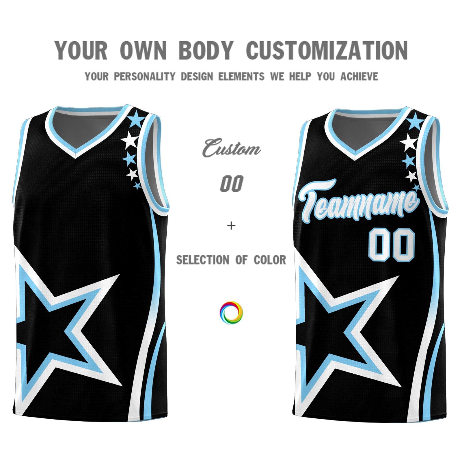 Custom Black Shoulder Stars Graffiti Pattern Sets Basketball Jersey