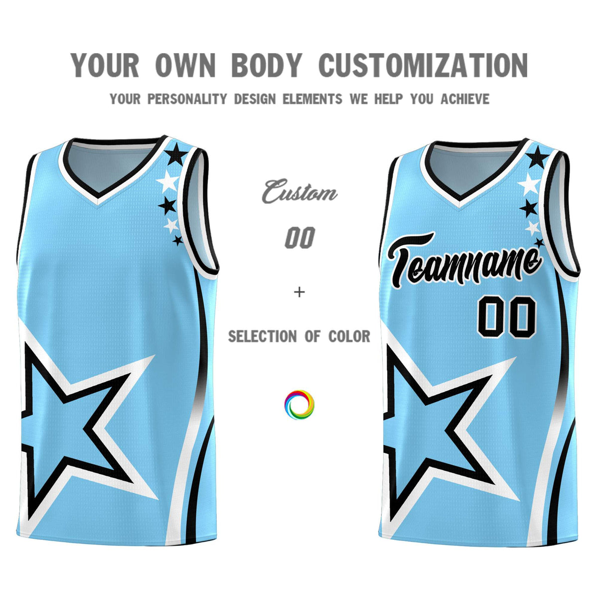 Custom Light Blue Shoulder Stars Graffiti Pattern Sets Basketball Jersey