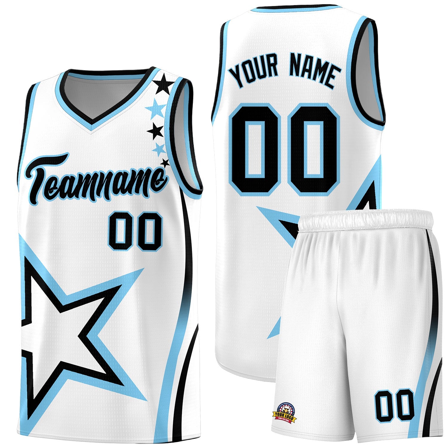 Custom White Shoulder Stars Graffiti Pattern Sets Basketball Jersey