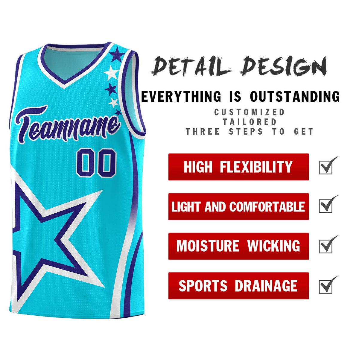 Custom Sky Blue Shoulder Stars Graffiti Pattern Sets Basketball Jersey