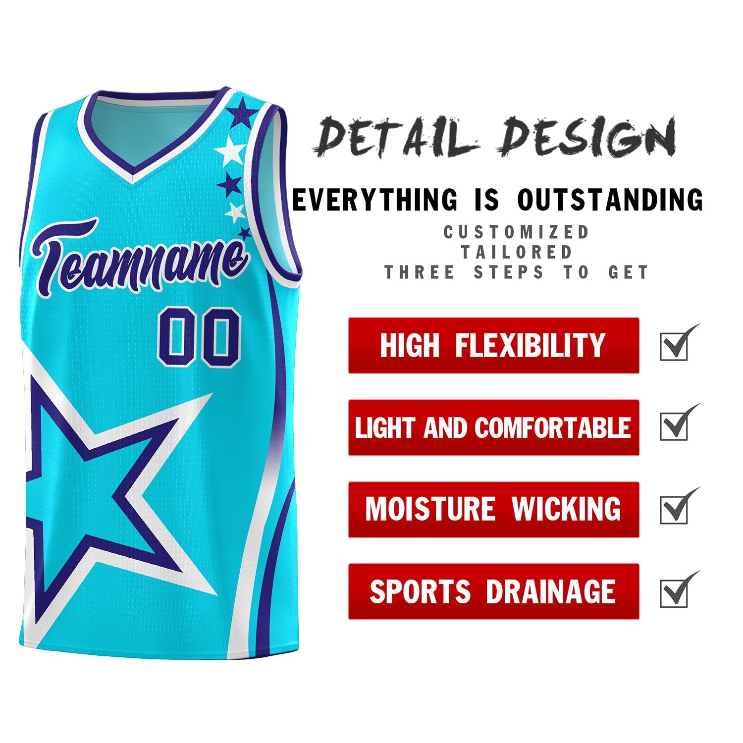 Custom Sky Blue Shoulder Stars Graffiti Pattern Sets Basketball Jersey