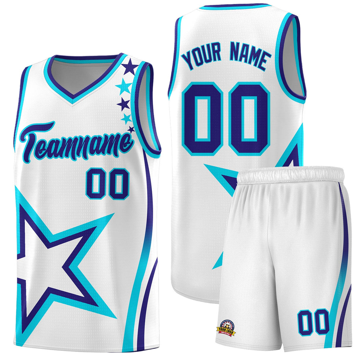 Custom White Shoulder Stars Graffiti Pattern Sets Basketball Jersey