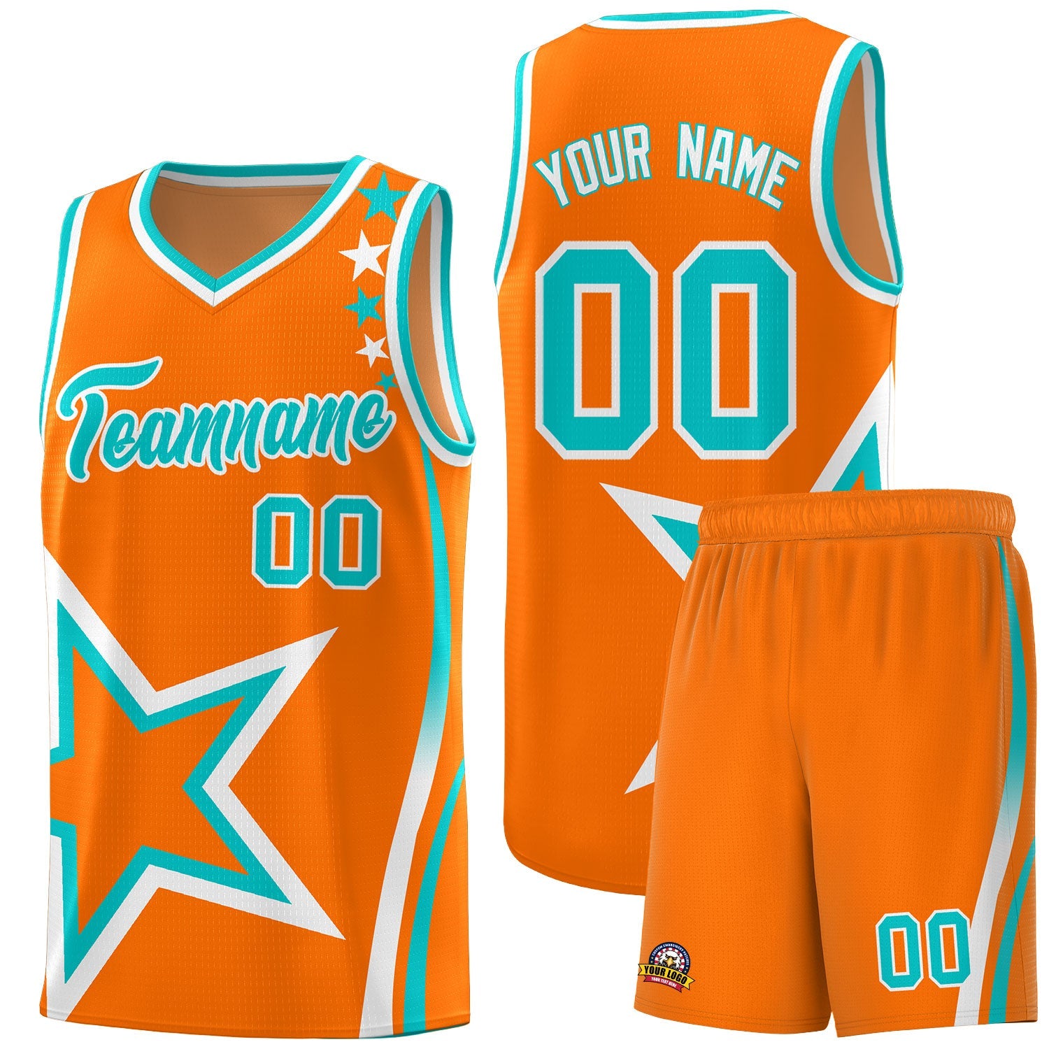Custom Orange Shoulder Stars Graffiti Pattern Sets Basketball Jersey