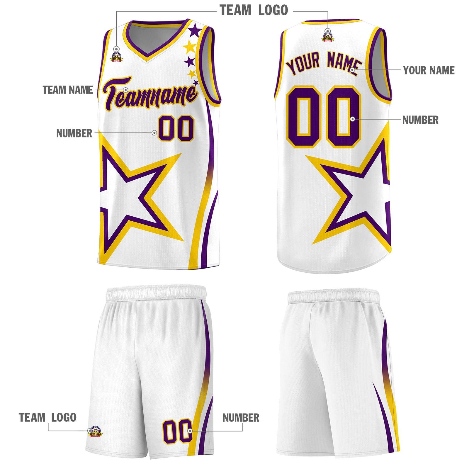 Custom White Shoulder Stars Graffiti Pattern Sets Basketball Jersey