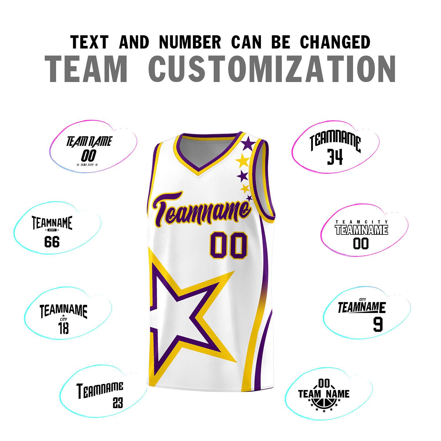 Custom White Shoulder Stars Graffiti Pattern Sets Basketball Jersey