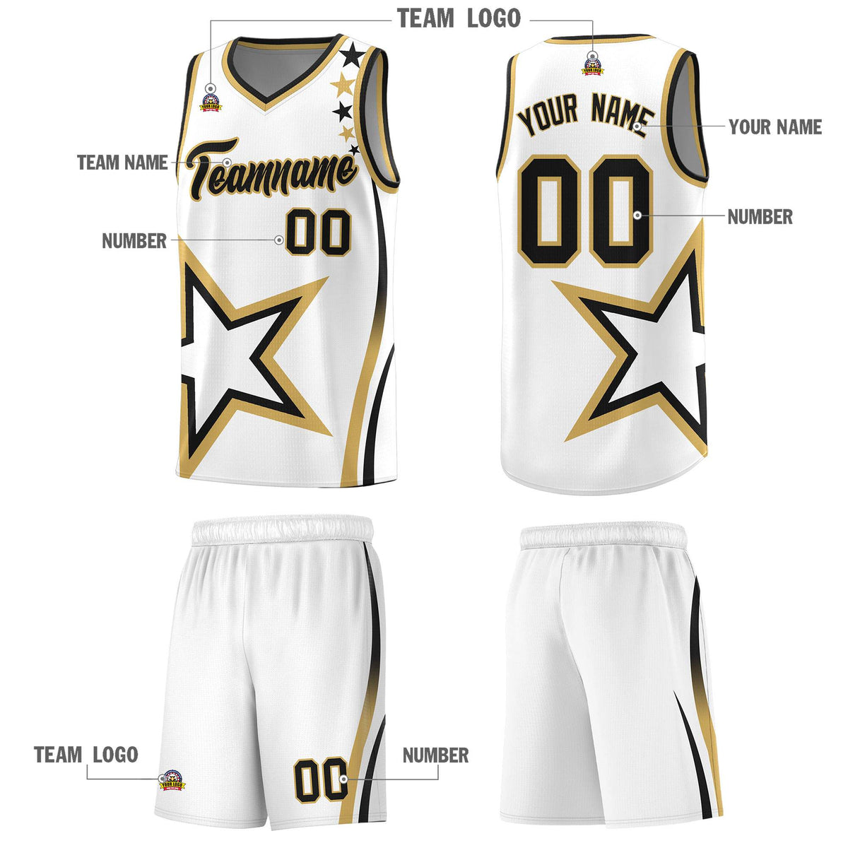 Custom White Shoulder Stars Graffiti Pattern Sets Basketball Jersey