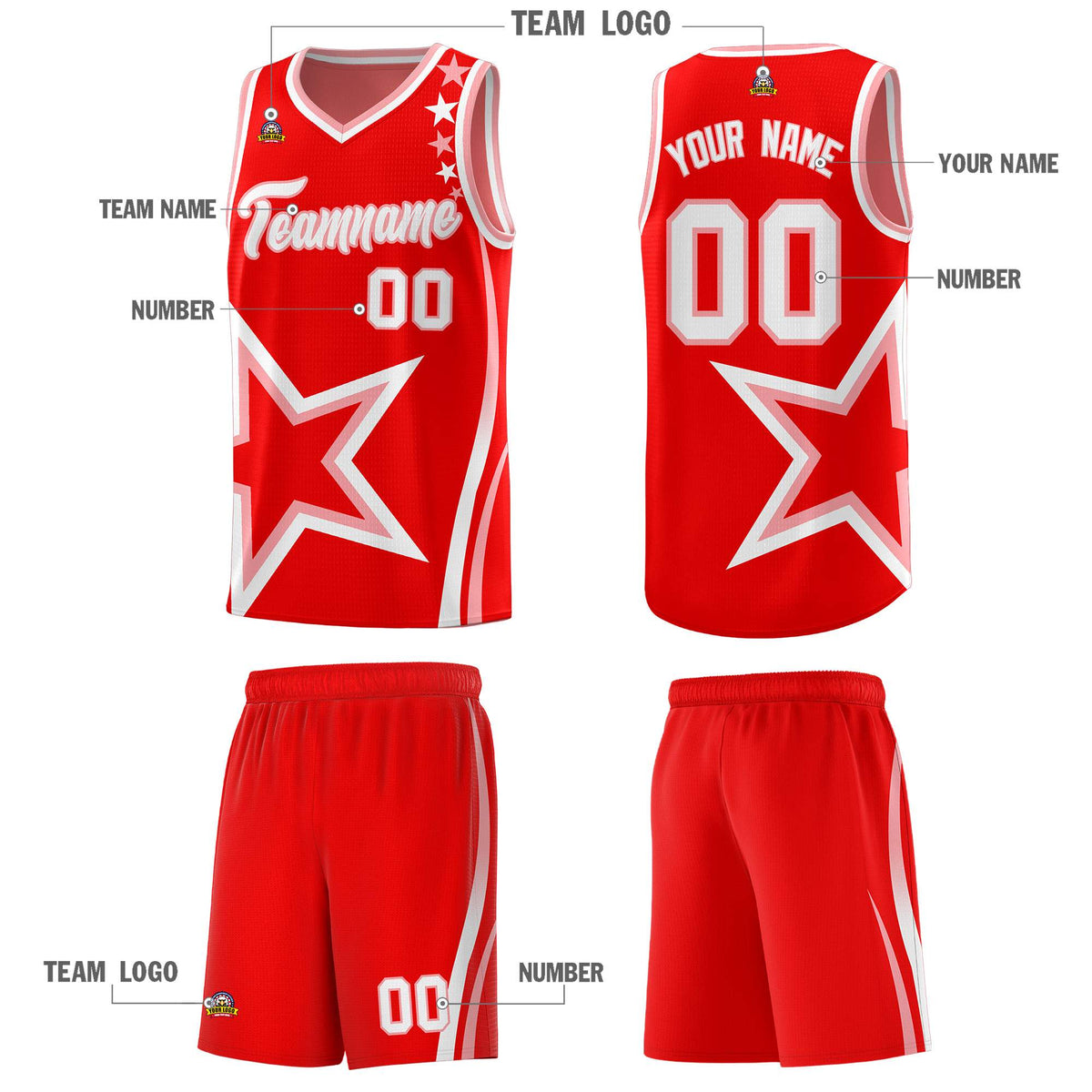 Custom Red Shoulder Stars Graffiti Pattern Sets Basketball Jersey