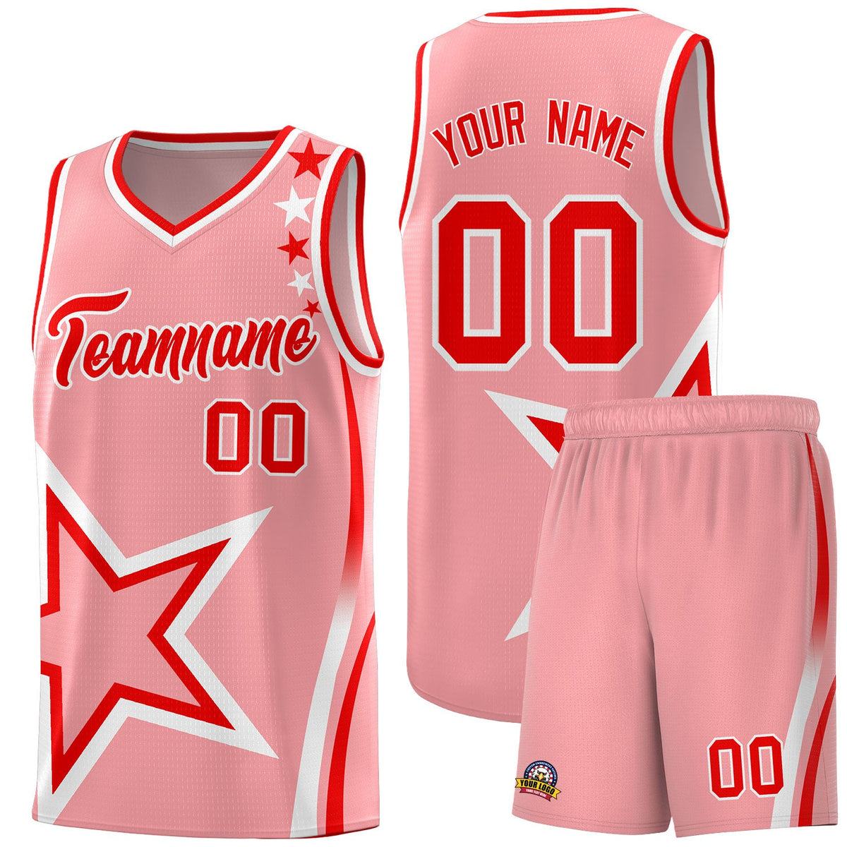 Custom Light Pink Shoulder Stars Graffiti Pattern Sets Basketball Jersey