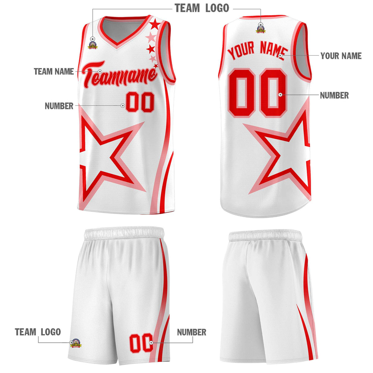 Custom White Shoulder Stars Graffiti Pattern Sets Basketball Jersey