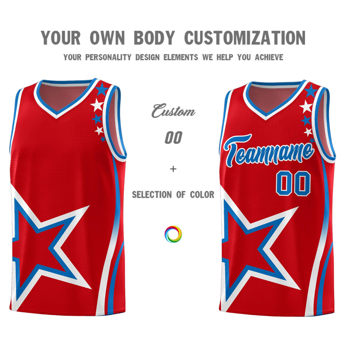Custom Red Shoulder Stars Graffiti Pattern Sets Basketball Jersey