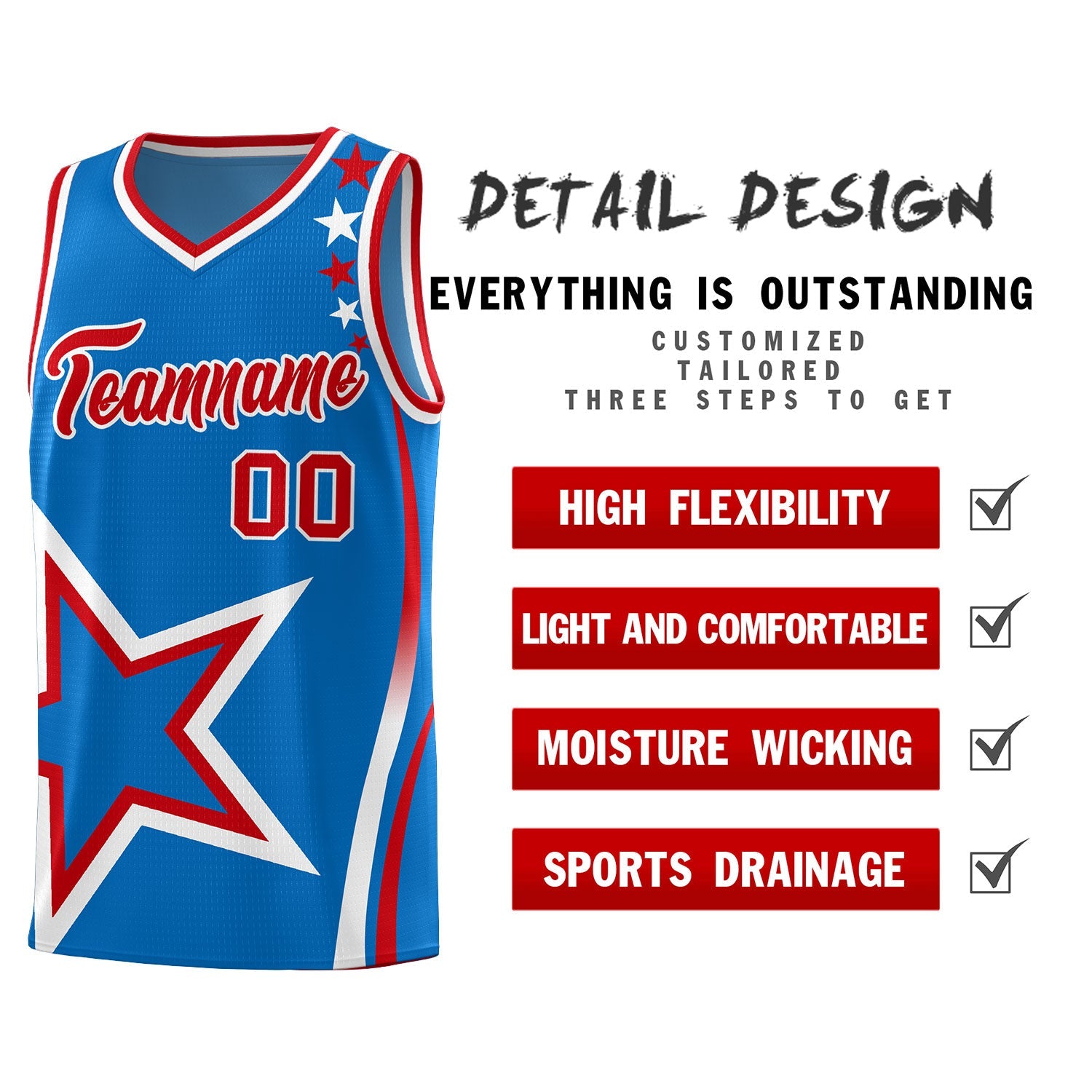 Custom Blue Shoulder Stars Graffiti Pattern Sets Basketball Jersey