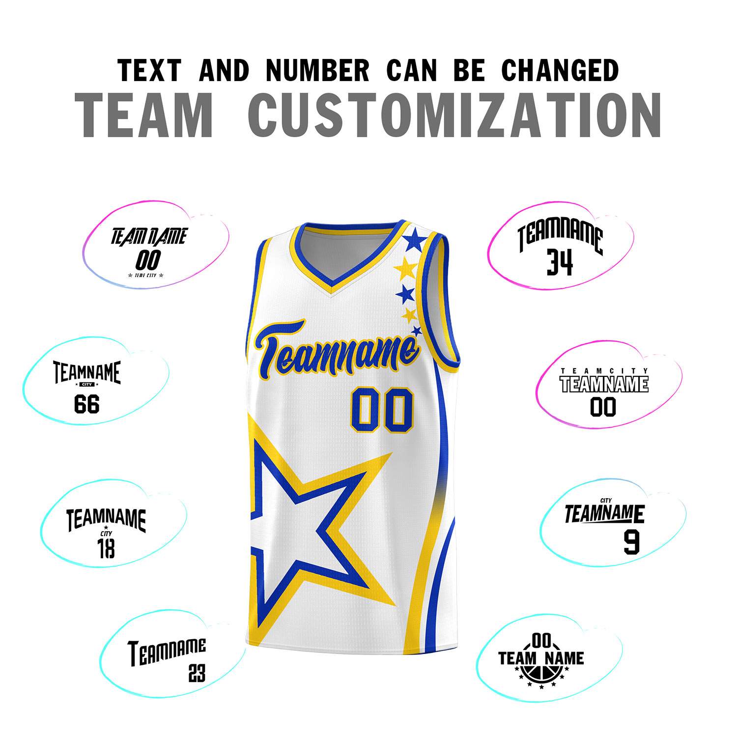 Custom White Shoulder Stars Graffiti Pattern Sets Basketball Jersey