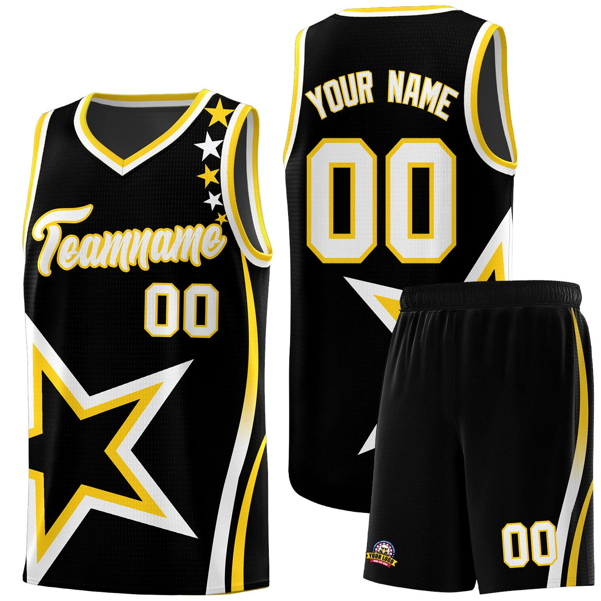 Custom Black Shoulder Stars Graffiti Pattern Sets Basketball Jersey