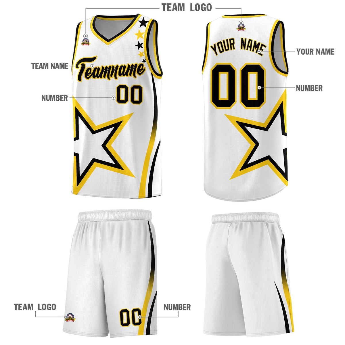 Custom White Shoulder Stars Graffiti Pattern Sets Basketball Jersey