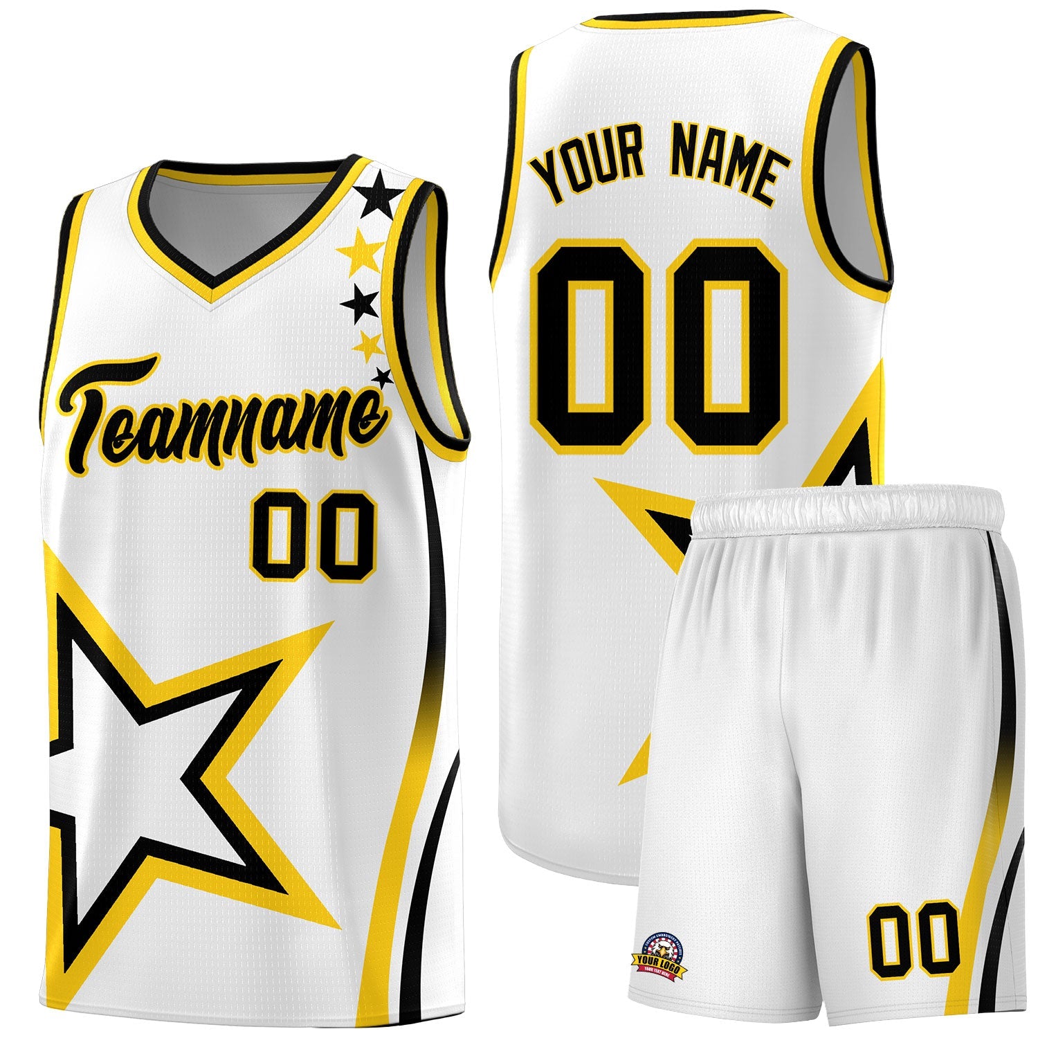 Custom White Shoulder Stars Graffiti Pattern Sets Basketball Jersey