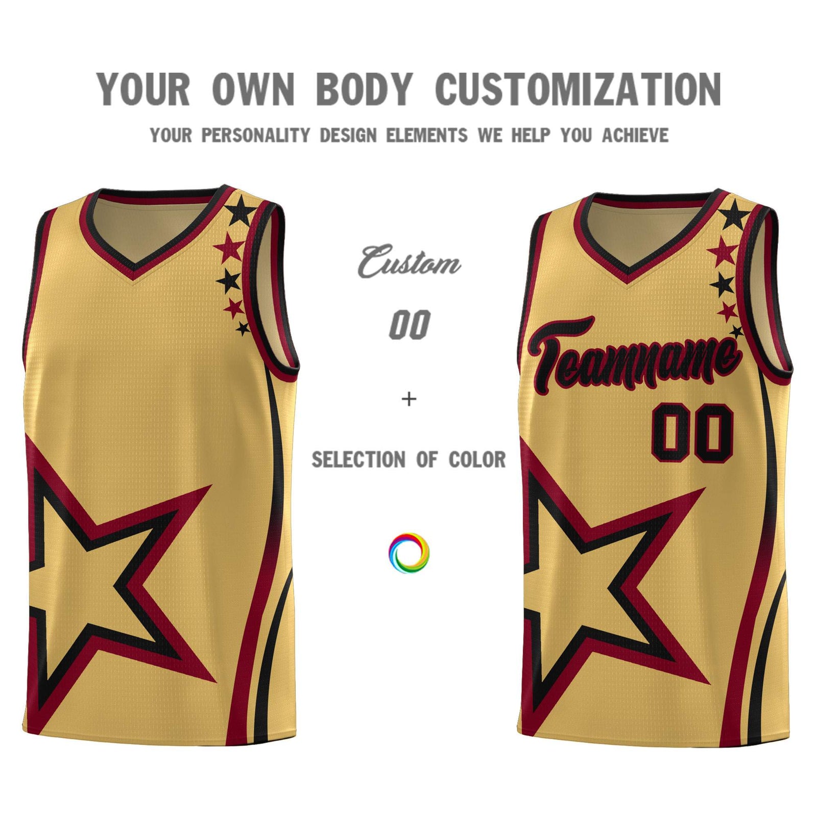 Custom Old Gold Shoulder Stars Graffiti Pattern Sets Basketball Jersey