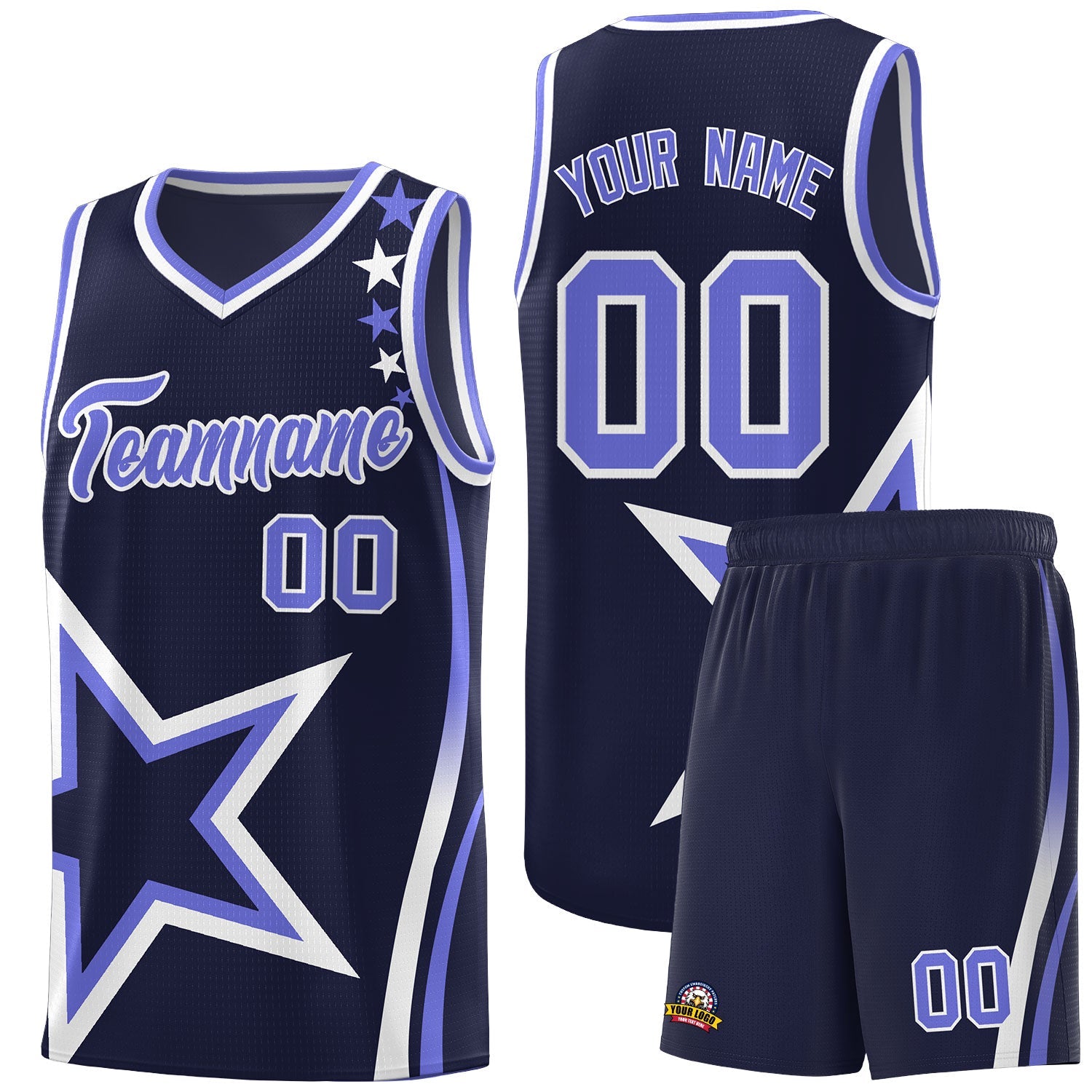 Custom Navy Shoulder Stars Graffiti Pattern Sets Basketball Jersey