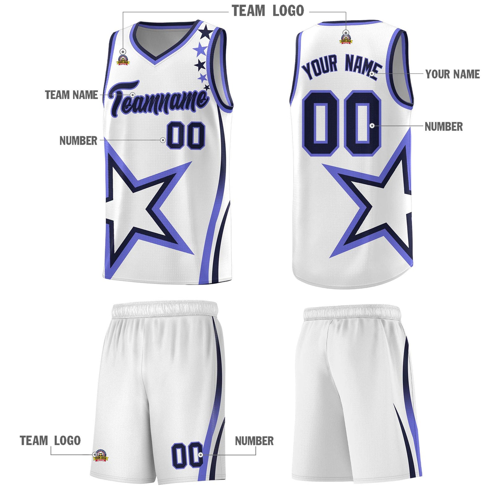 Custom White Shoulder Stars Graffiti Pattern Sets Basketball Jersey