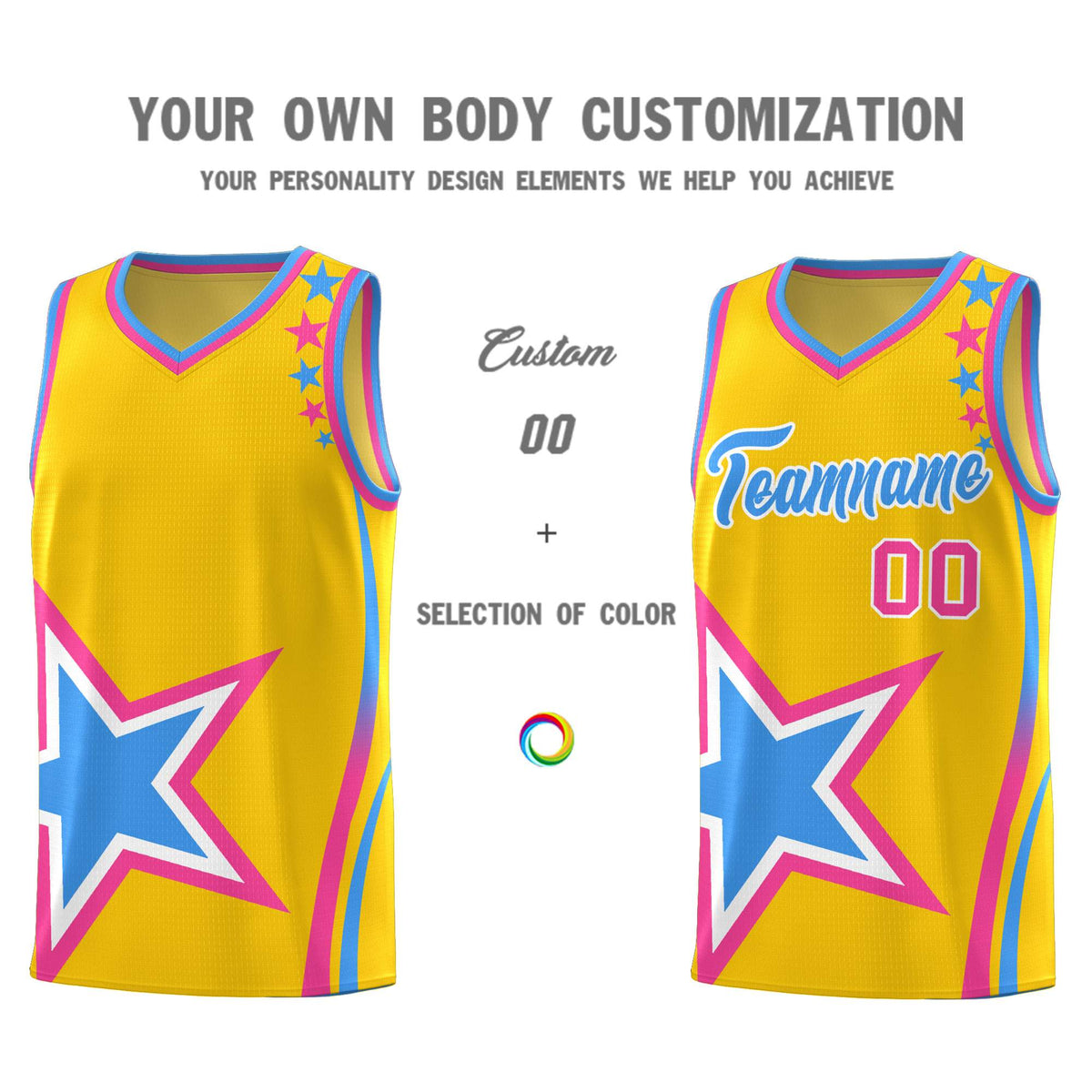 Custom Gold Shoulder Stars Graffiti Pattern Sets Basketball Jersey