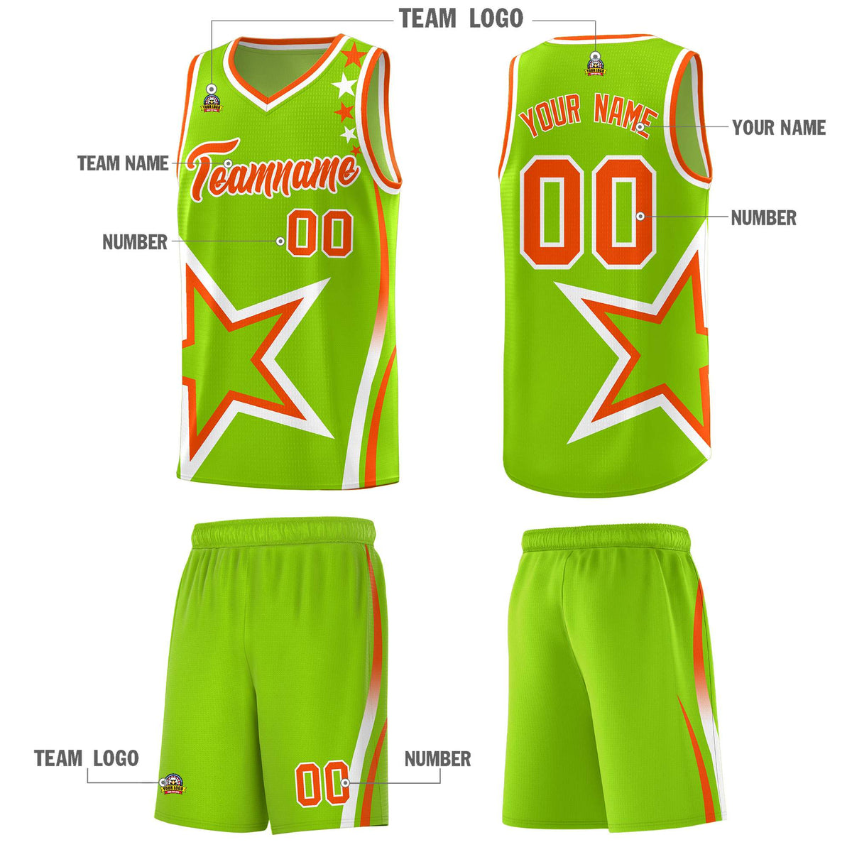 Custom Neon Green Shoulder Stars Graffiti Pattern Sets Basketball Jersey